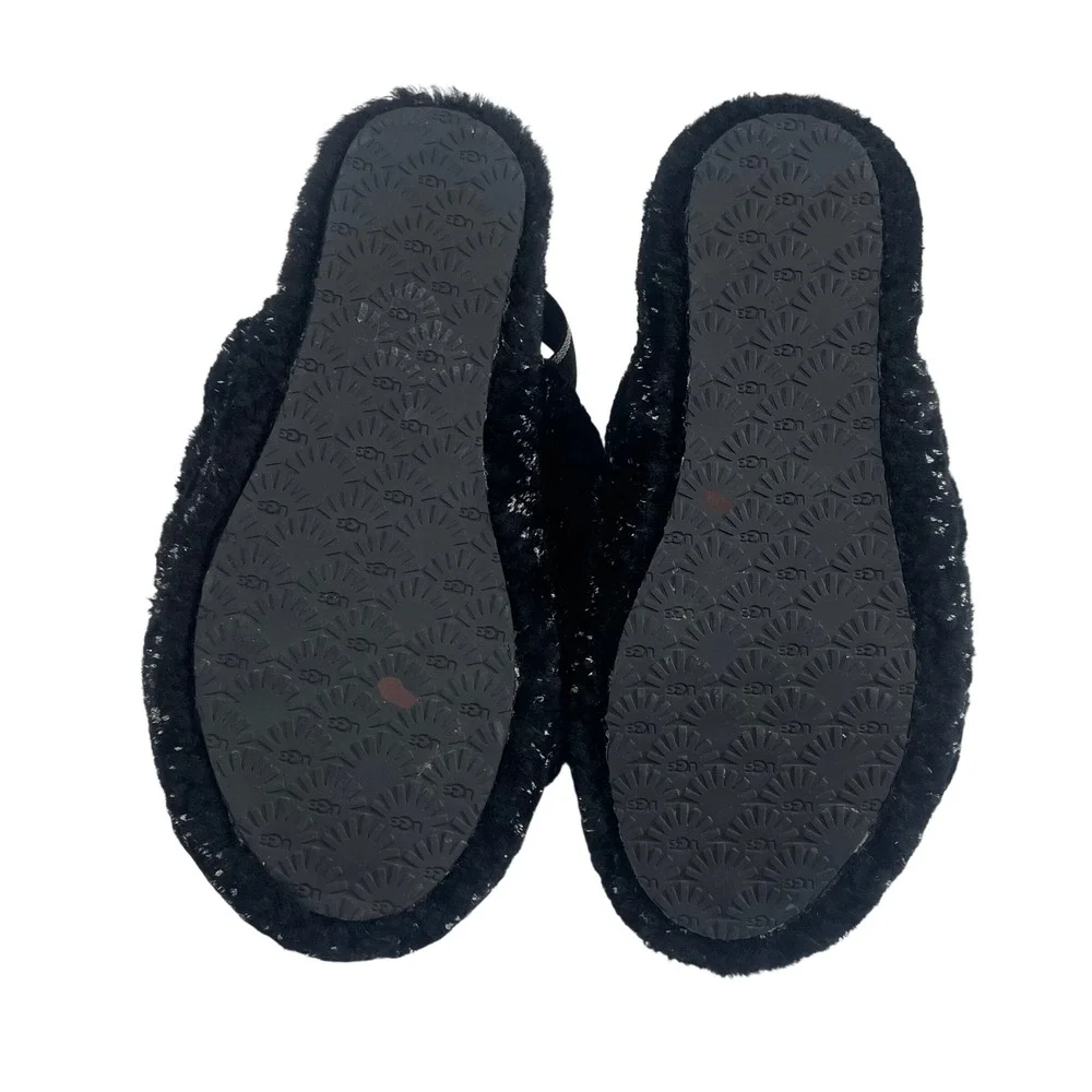UGG Fluff Yeah Metallic Sparkle Black‎ Slippers Slides Big Kids Size 5 Womens 7